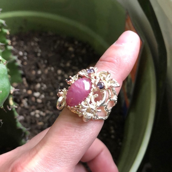 Ruby & Lolite solid SS artisan crafted ring s-7 - Picture 3 of 3